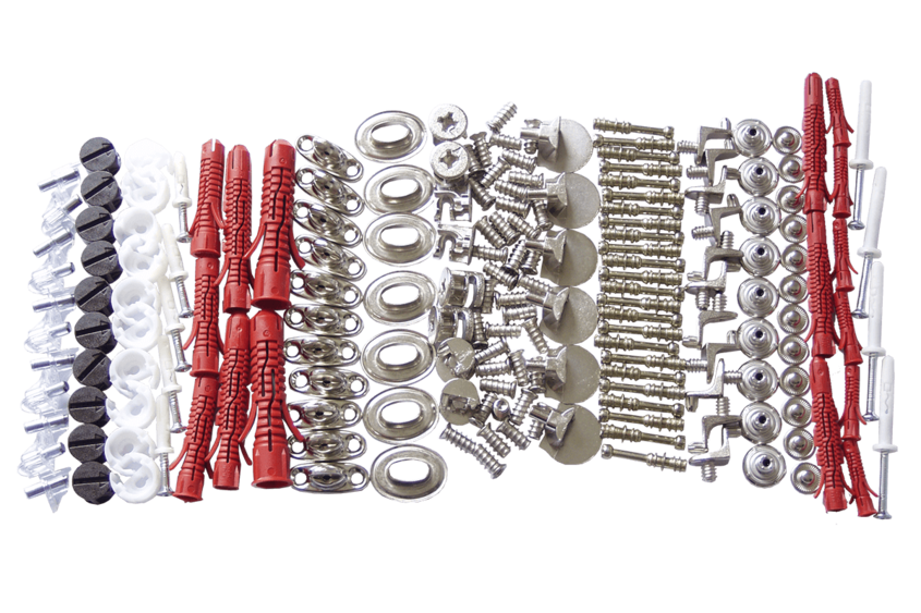 Packaging systems for non-food Screws, dowels etc. not yet packed lined up next to each other