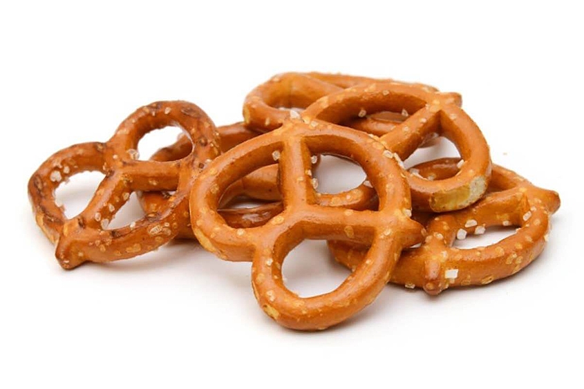 Small pretzels, not yet packed, placed on top of each other
