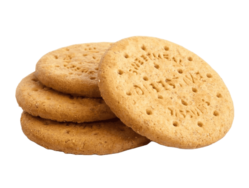 Stacked round butter cookies with holes and embossed patterns
